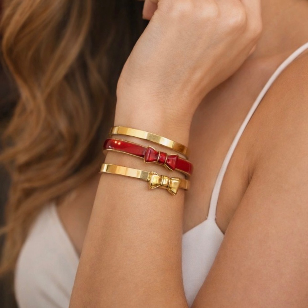 Kate Spade New York Take A Bow bow bangle bracelets red enamel & gold tone